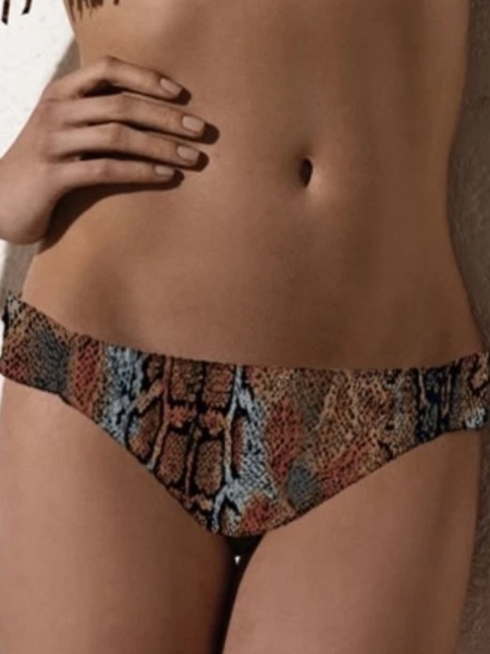 L*Space Monica Wise Snake Print Ruched Side Foxy Tab Bikini Bottoms Size Medium